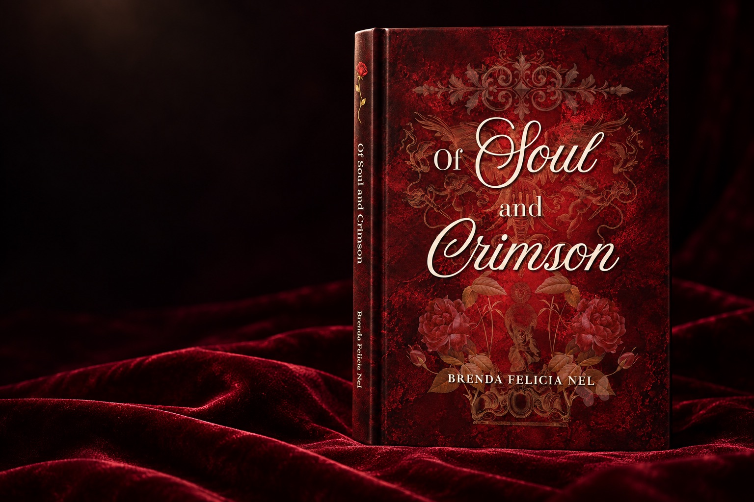 Of Soul and Crimson displayed on crimson velvet