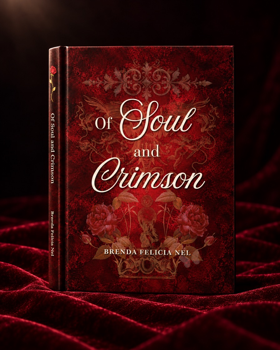 Of Soul and Crimson displayed on crimson velvet